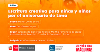  Taller presencial "Escritura creativa para niños y niñas por el aniversario de Lima" de la BNP