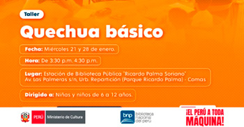  Taller presencial gratis "Quechua básico" de la BNP