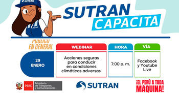Webinar online gratis "Acciones seguras para conducir en condiciones climáticas adversas"  de la SUTRAN