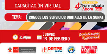 Capacitación online gratis "Conoce los servicios digitales de la SUNAT" de la DRTPE Pasco