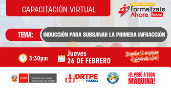  Capacitación online gratis "Inducción para Subsanar la Primera Infracción" de la DRTPE Pasco