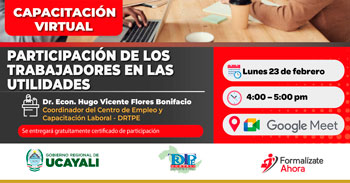 Capacitación online gratis "Participación de los Trabajadores en las Utilidades" de la DRTPE de Ucayali