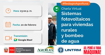 Charla online gratis "Sistemas fotovoltaicos para viviendas rurales y bombeo de agua" de Agro Rural