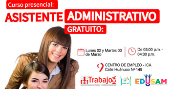   Curso presencial gratis "Asistente administrativo" de la DRTPE de Ica