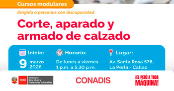 Curso presencial gratis "Corte, aparado y armado de calzado" del MIMP Conadis