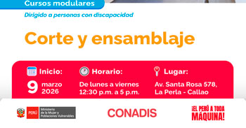 Curso presencial gratis "Corte y ensamblaje" del MIMP Conadis