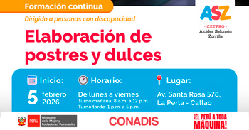  Curso presencial gratis "Elaboración de postres y dulces" del MIMP