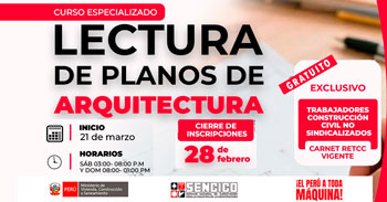 Curso presencial gratis "Lectura de Planos de Arquitectura" del Sencico - Sede Piura