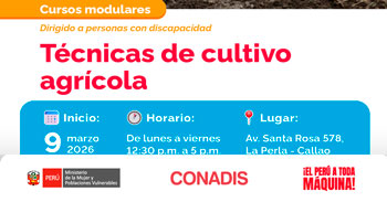 Curso presencial gratis "Técnicas de cultivo agrícola" del MIMP Conadis