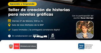 Taller presencial gratis "Creación de historias para novelas gráficas" de la BNP