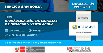 Capacitación presencial gratis "Hidráulica Básica, Sistemas de Desagüe y Ventilación" Sencico Lima y Callao