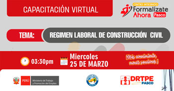 Capacitación online gratis "Régimen Laboral de Construcción Civil" de la DRTPE Pasco