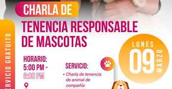 Charla presencial gratis "Tenencia Responsable de Mascotas" de la Municipalidad de Los Olivos