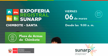 Evento presencial "Expoferia Registral Sunarp: Orientación Registral en Chimbote Santa" de la SUNARP
