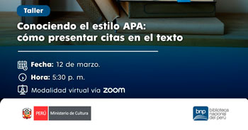 Taller online gratis "Conociendo el estilo APA: cómo presentar citas en el texto" de la BNP