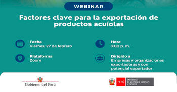 Webinar online &quotFactores clave para la exportación de productos acuícolas" del Mincetur Perú