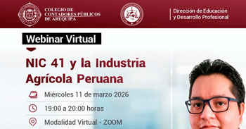 Webinar online gratis "NIC 41 y la Industria Agrícola Peruana" del Colegio de Contadores Públicos de Arequipa