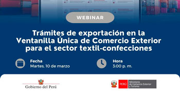 Webinar online "Trámites de exportación en la Ventanilla Única de Comercio Exterior" 