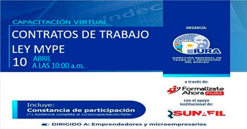 Capacitación online "Contratos de Trabajo Ley MYPE" de la DRTPE Piura