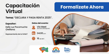  Capacitacion online Gratis - "Declara y Paga Renta 2025" DRTPE Junín