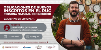  Capacitación virtual - "Obligaciones de nuevos inscritos en el RUC persona natural con negocio" 