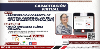 Capacitación online -Presentación Correcta de Escritos Judiciales. Uso de la Mesa de Partes Electrónica (MPE)