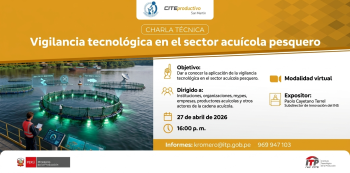  Charla técnica - online - "Vigilancia tecnológica en el sector acuícola pesquero" CITEproductivo San Martín
