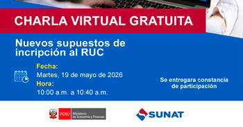Charla online gratis "Nuevos supuestos de inscripción al RUC" de la SUNAT
