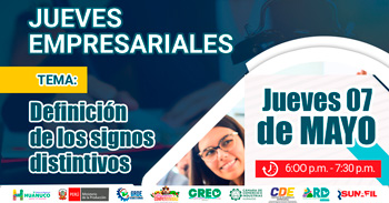 Seminario online - "Jueves Empresariales: Definición de los signos distintivos" GRDE Huánuco